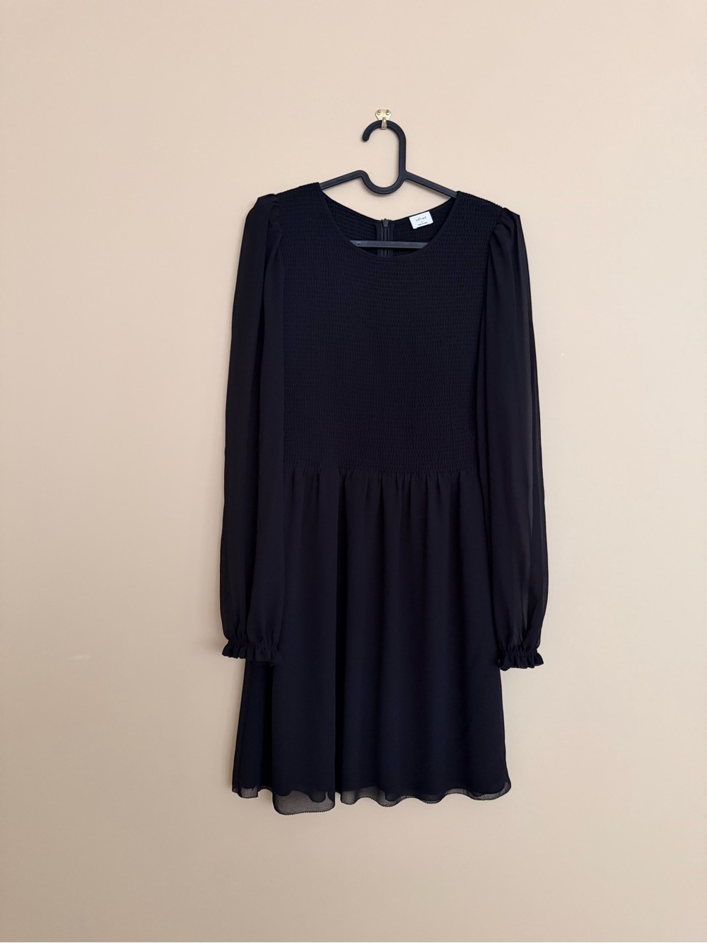 ARITZIA Wilfred Smocked Mini Dress with Sheer Sleeves - Black - Size S